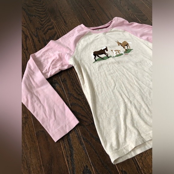 Ariat Girls M (10Y) Organic Cotton Pink/Creme Long-Sleeve Tee w/Velvet Horse/Dog - Picture 2 of 11